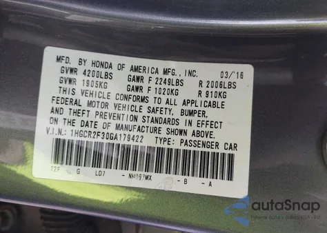 2016 Honda Accord Lx z USA, uszkodzony, nr VIN 1HGCR2F30GA179422